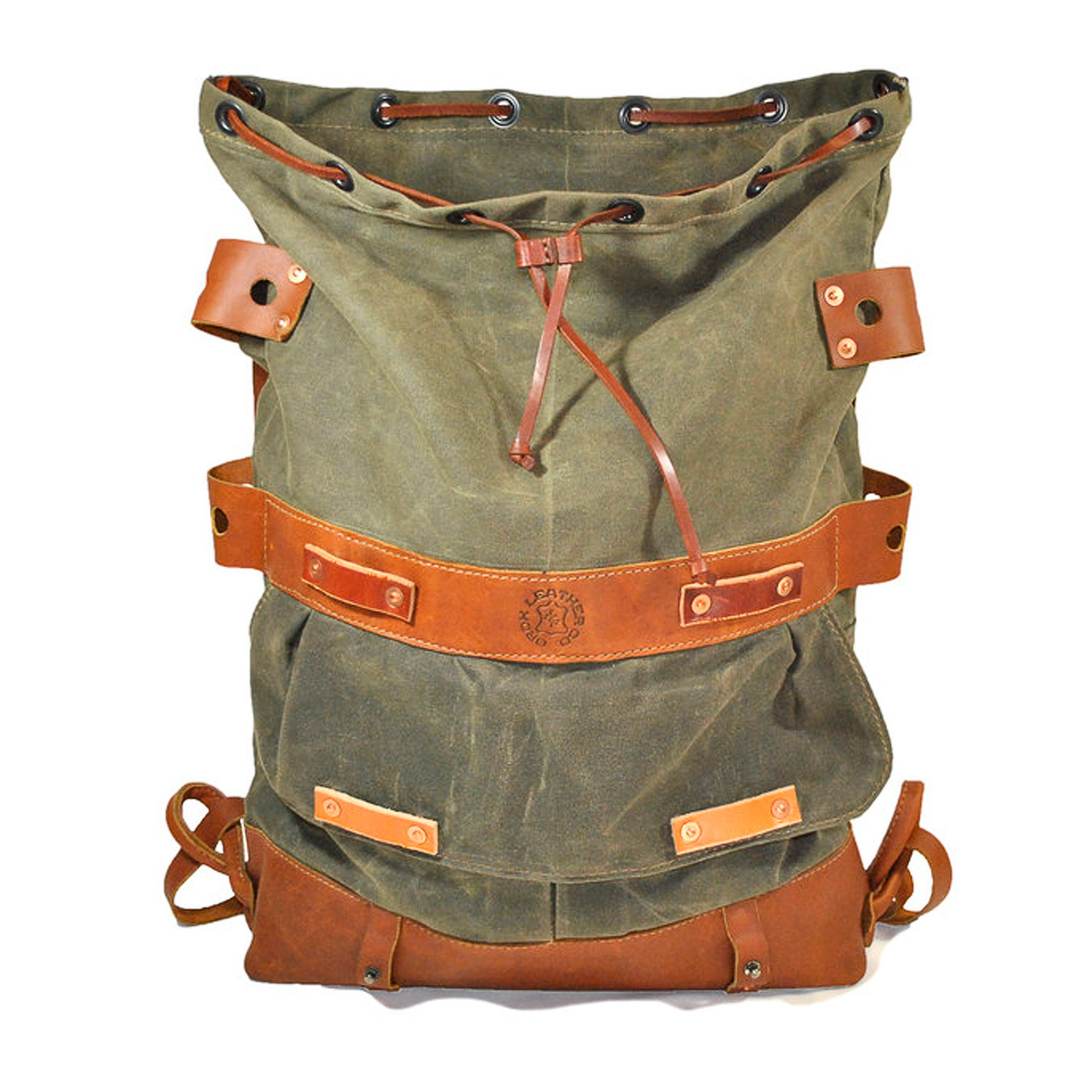 Drawstring Rucksack (Green/Tan) - Orox Leather Goods - Touch of Modern