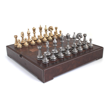 Chess Set //  Zinc Chessmen + Leather Chessboard/Box