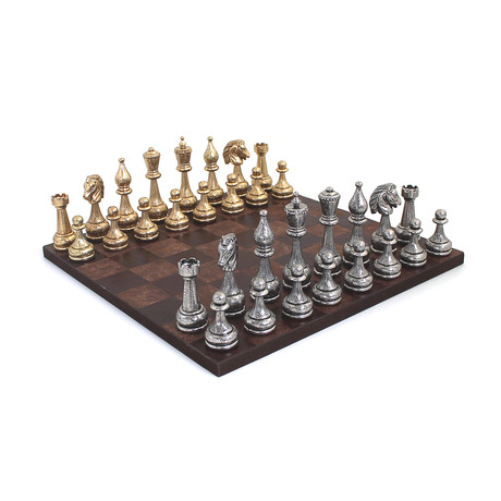 Chess Set //  Zinc Chessmen + Leather Chessboard
