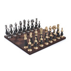 Chess Set // Zinc/Wood Chessmen + Leather Chessboard
