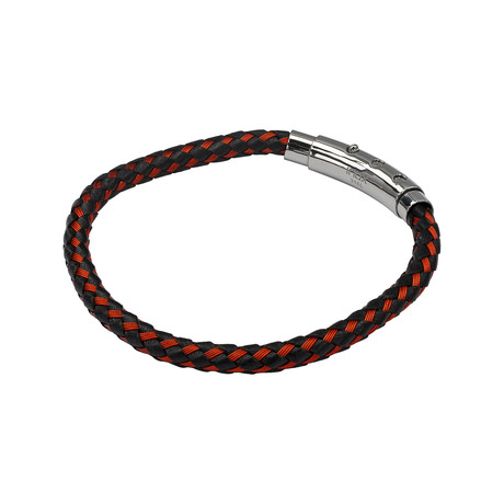 Woven Steel Industrial Bracelet // Black + Red