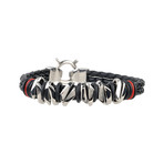 Twisted Steel And Leather Bracelet // Black + Red