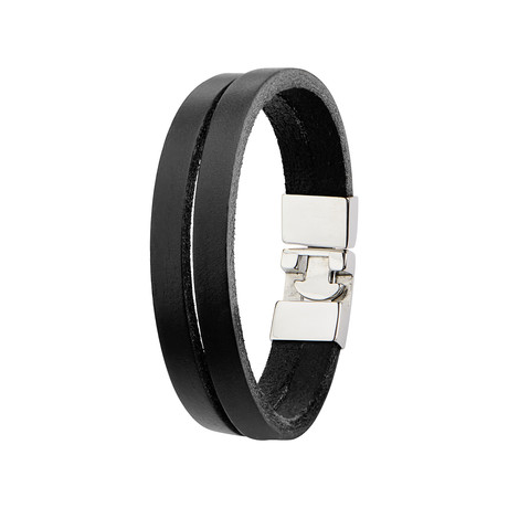 Smooth Leather Double Strap Bracelet // Black