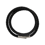Double Round Braided Leather Bracelet (Black)