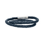Double Round Braided Leather Bracelet (Blue)