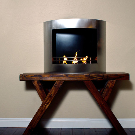 Wall Mounted Curved Fireplace // Stainless Steel