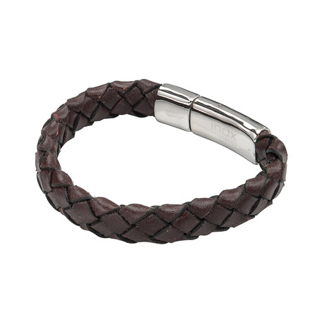 Flat Braided Leather Bracelet // Brown