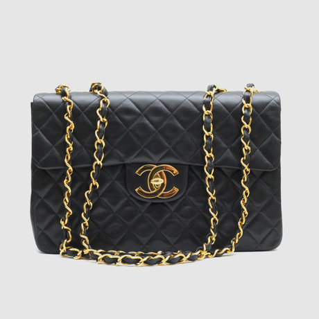 Vintage Chanel Jumbo Classic Maxi Bag // Black Quilted Leather // GTLCHANJ8