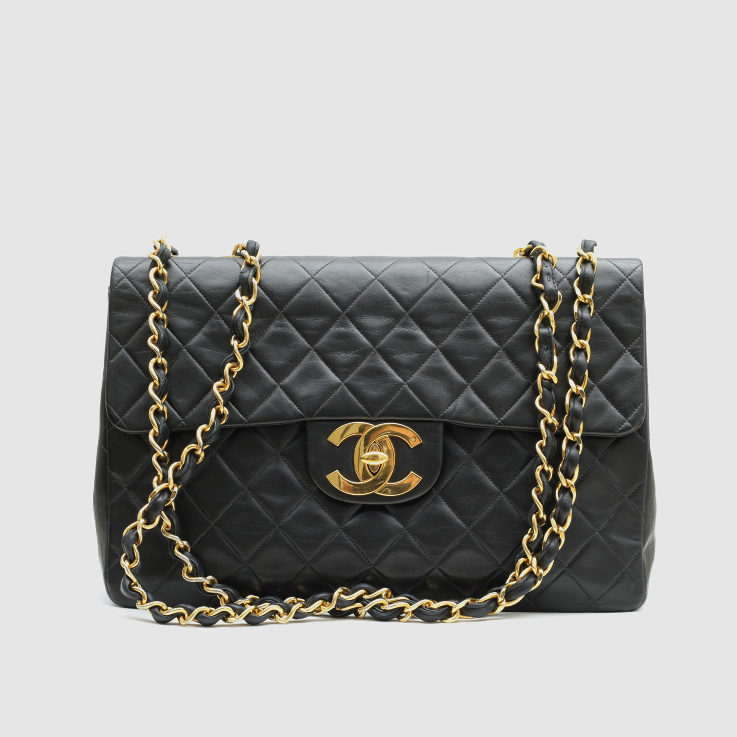 Chanel Classic Large Jumbo Flap Bag // Black Quilted Lambskin - Vintage ...