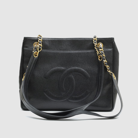 Vintage Chanel CC Logo Shopper Tote // Black Caviar Leather // GTLCHAN10T