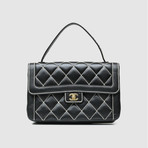 Chanel Surpique Stitched Flap Handbag // Quilted Black Calfskin