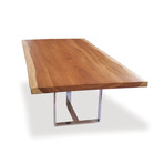 Live Edge Wood Slab & Stainless Steel Dining Table