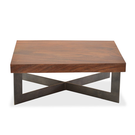 Solid Wood Tamburil Slab Coffee Table // Metal Base