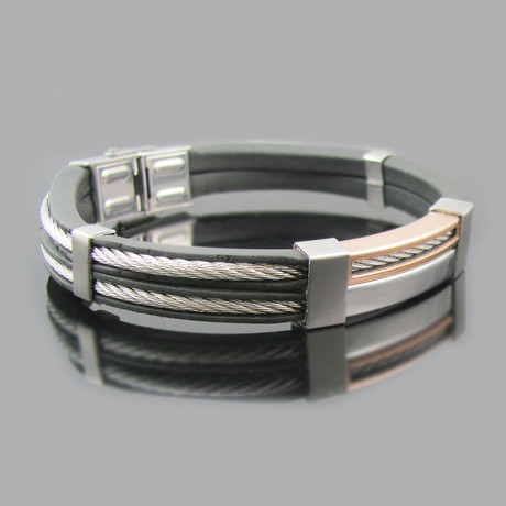 Stainless Steel + Rubber Wire Bangle (18K Gold)