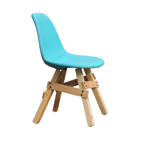 Icon Chair // Natural Base with Turquoise Leather Top