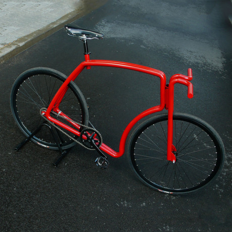 Viks Bicycle // Red Frame + Black Rims + Black Tires (Belt, Fixed Gear, Small)