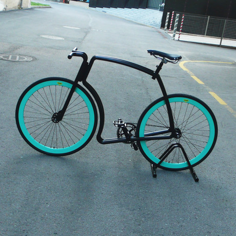 Viks Bicycle // Matte Black Frame + Aqua Rims + Black Tires (Belt, Fixed Gear, Small)