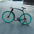 Viks Bicycle // Matte Black Frame + Aqua Rims + Black Tires (Belt, Fixed Gear, Small)