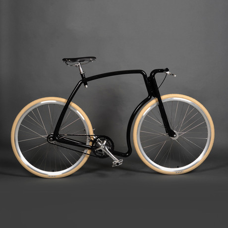 Viks Bicycle // Glossy Black Frame + Silver Rims + Gum Tires (Belt, Fixed Gear, Small)