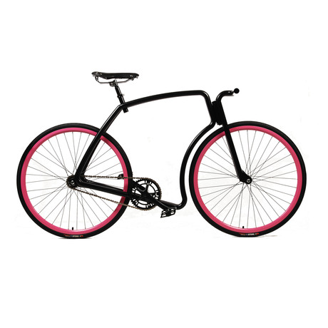 Viks Bicycle // Matte Black Frame + Pink Rims + Black Tires (Belt, Fixed Gear, Small)