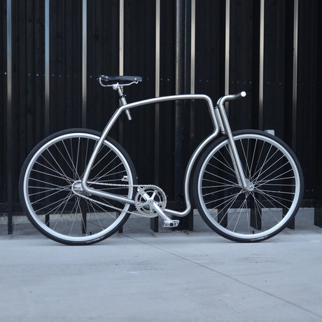 Viks Bicycle // Brushed Silver Frame + Silver Rims + Black Tires (Belt, Fixed Gear, Small)