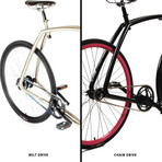 Viks Bicycle // Red Frame + Black Rims + Black Tires (Belt, Fixed Gear, Small)