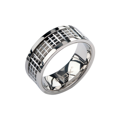 Stainless Steel Grid Pattern Spinner Ring // Steel (Size 9)
