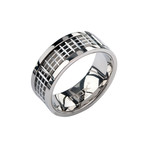 Stainless Steel Grid Pattern Spinner Ring // Steel (Size 9)