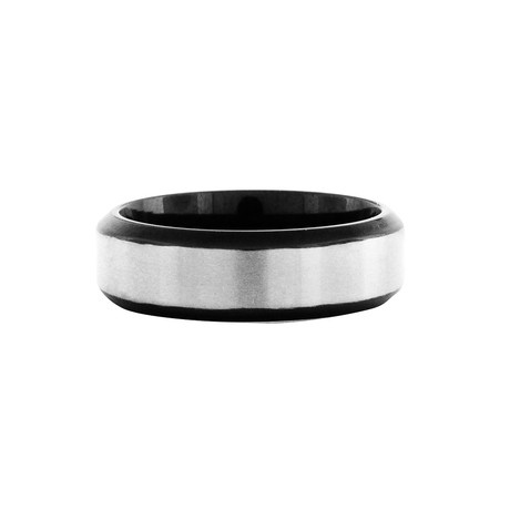 Stainless Steel Matte Finish Lined Ring // Black (Size: 13)