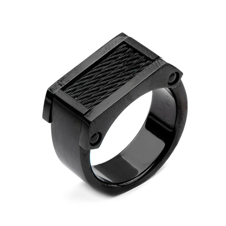 Men's Steel Black PVD Ring // Square Cable Inlay (Size 9)