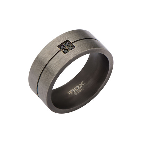 Gunmetal Finish Stainless Steel with Gems Ring // Black (Size 9)