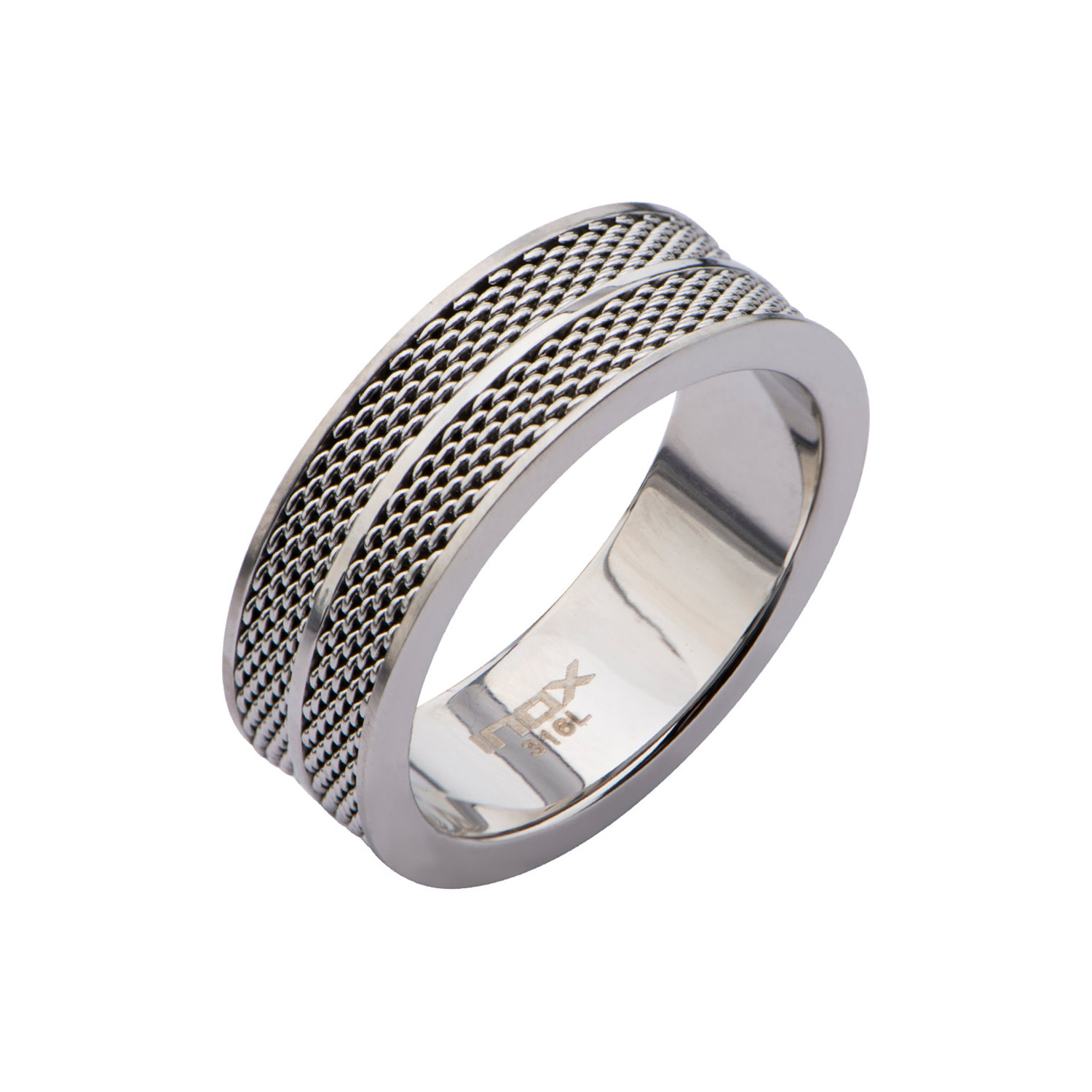 Stainless Steel Double Mesh Inlay Ring // Steel (Size 9) - Inox Rings ...