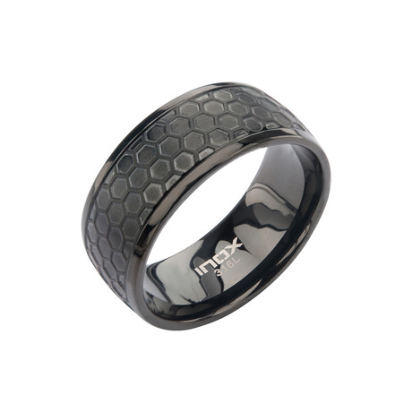 Stainless Steel Honeycomb Pattern Ring // Black (Size 9)