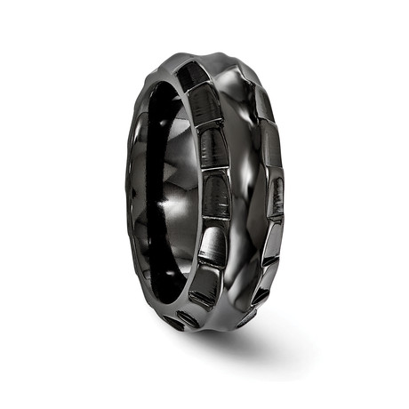 Black Titanium Ring + Faceted Edges (Size 8)