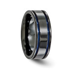 Titanium Black Ti Grooved Blue Anodized // 8mm (Size 8)