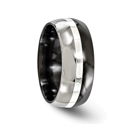 Tuxedo Black Titanium with Sterling Silver Inlay Polished // 9mm (Size 8)