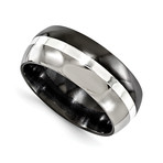 Tuxedo Black Titanium with Sterling Silver Inlay Polished // 9mm (Size 8)