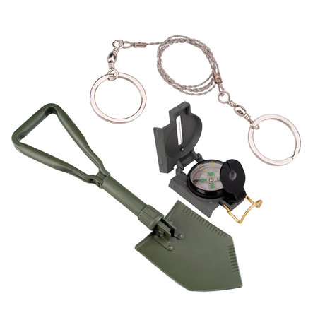Military Shovel + Military Compass + Pocket Wire Saw