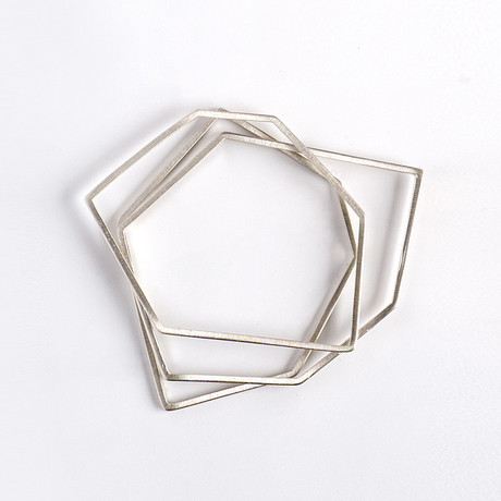 Geometric Silver Bangles // Set of 3 (Small 2.5")