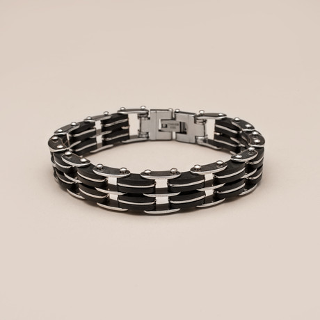 Fancy Stainless Steel Link Bracelet // Black & White