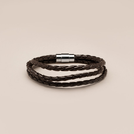 3 Strand Genuine Leather Braided Bracelet // Brown