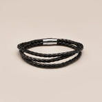 3 Strand Genuine Leather Braided Bracelet // Black