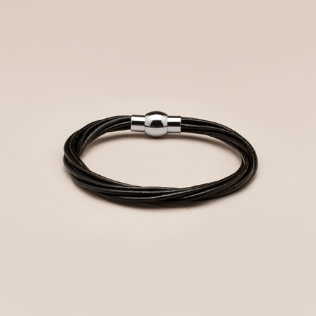 7 Strand Genuine Leather Twisted Bracelet // Black