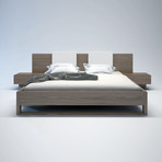 Monroe Bed + Nightstands + White Headrest Pillows // Walnut (Eastern King: 86"L x 127"W x 33"H)