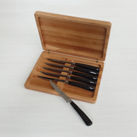 Bistecca 6-Piece Black Buffalo Horn Handle Steak Knife Gift Set