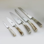 Sense 5-Piece Knife Set // White Deer Horn Handle + Leather Block