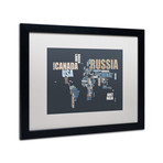 World Text Map // Blue // Matted Framed