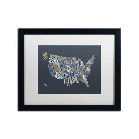 United States Text Map // Matted Framed