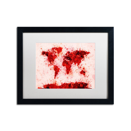 World Map - Red Paint // Matted Framed