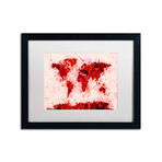 World Map - Red Paint // Matted Framed